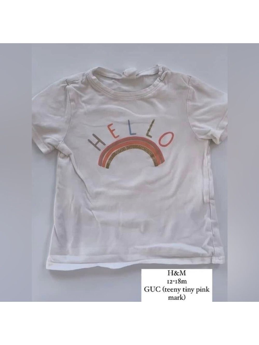 🩵4/$20 H&M White and Pink Rainbow “Hello”‎ Short Sleeve T-Shirt